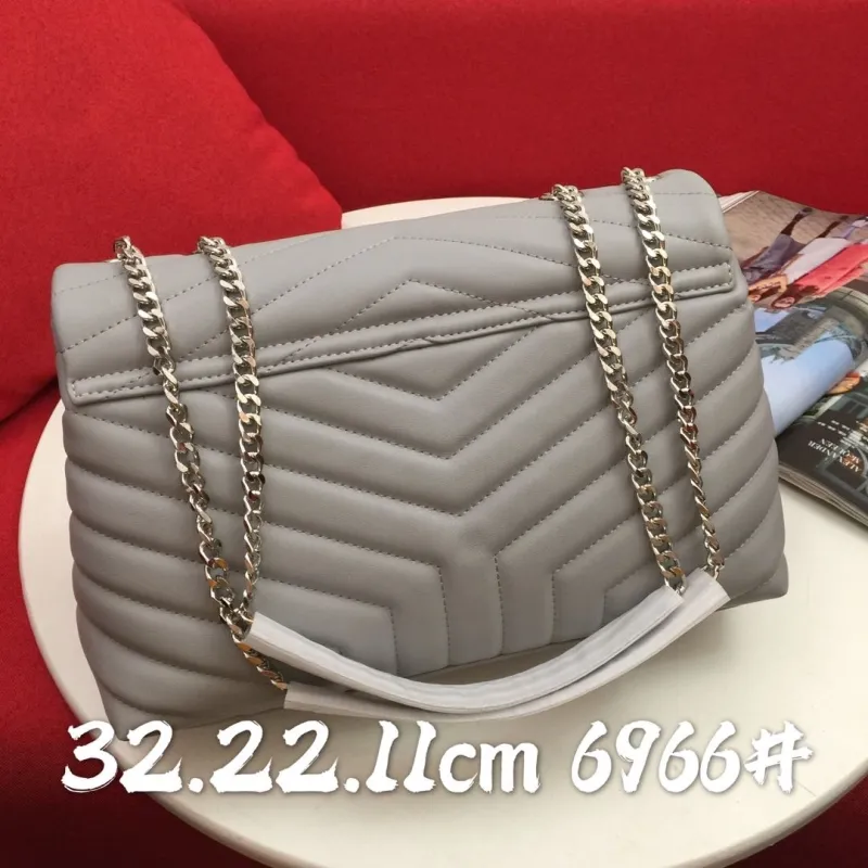 Alternative view of YSL Gray Quilted Chain Top Handle Bag 6966