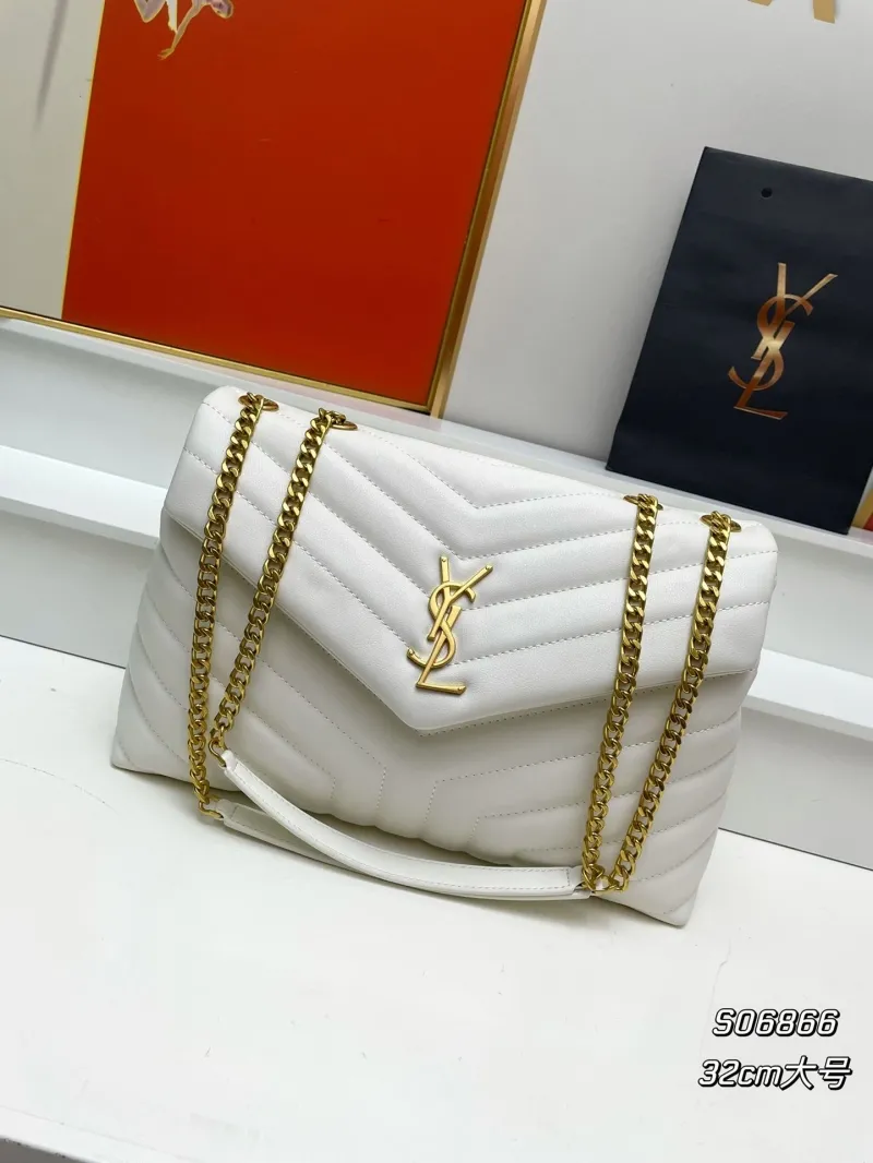 YSL White Large 32cm Top Handle Chain Bag S06866