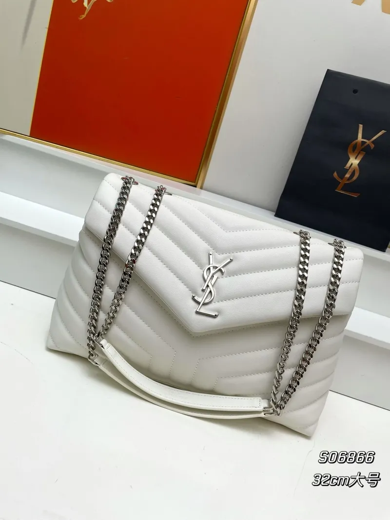 YSL White Large 32cm Top Handle Chain Bag S06866