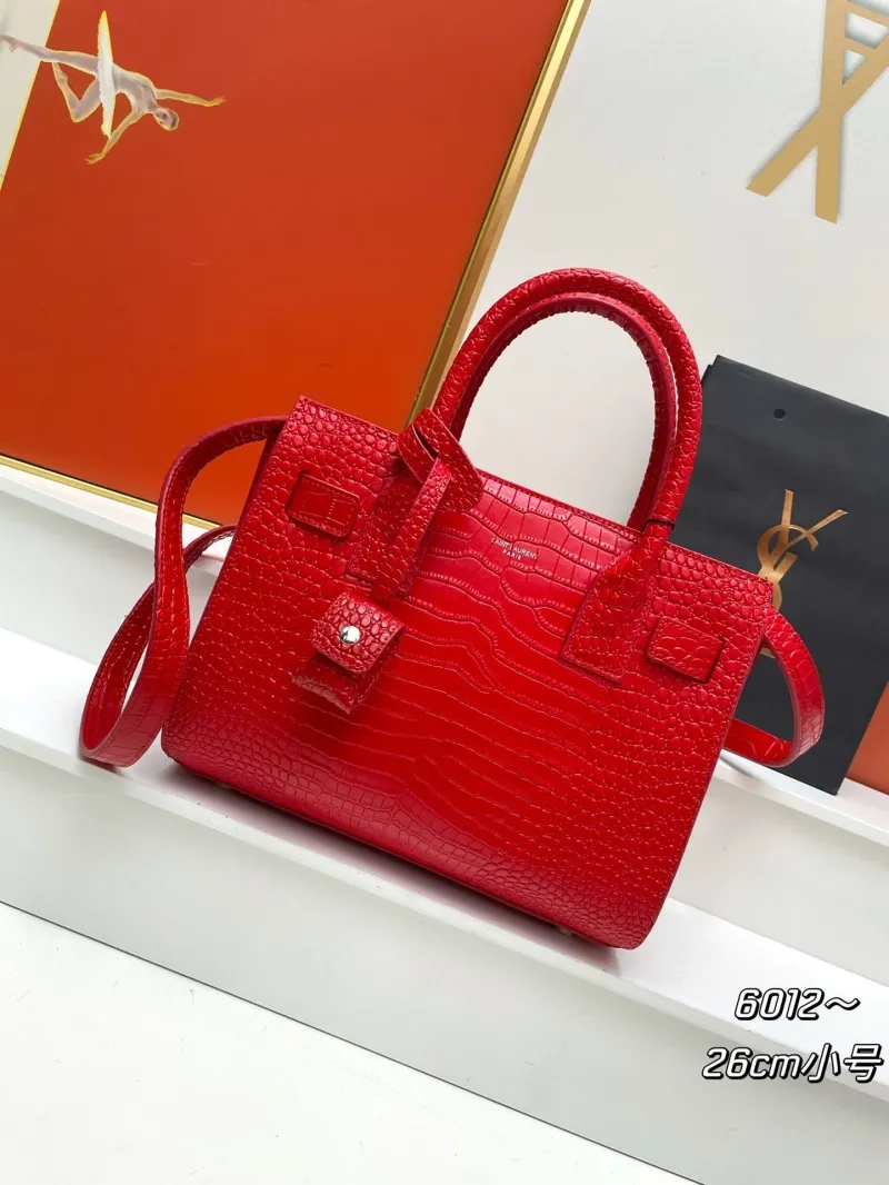 YSL Red Croc Embossed Small Top Handle Bag 6012