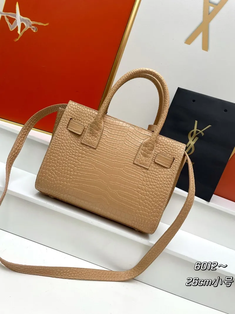 Alternative view of YSL 6012 Beige Croc Embossed Small Top Handle Bag