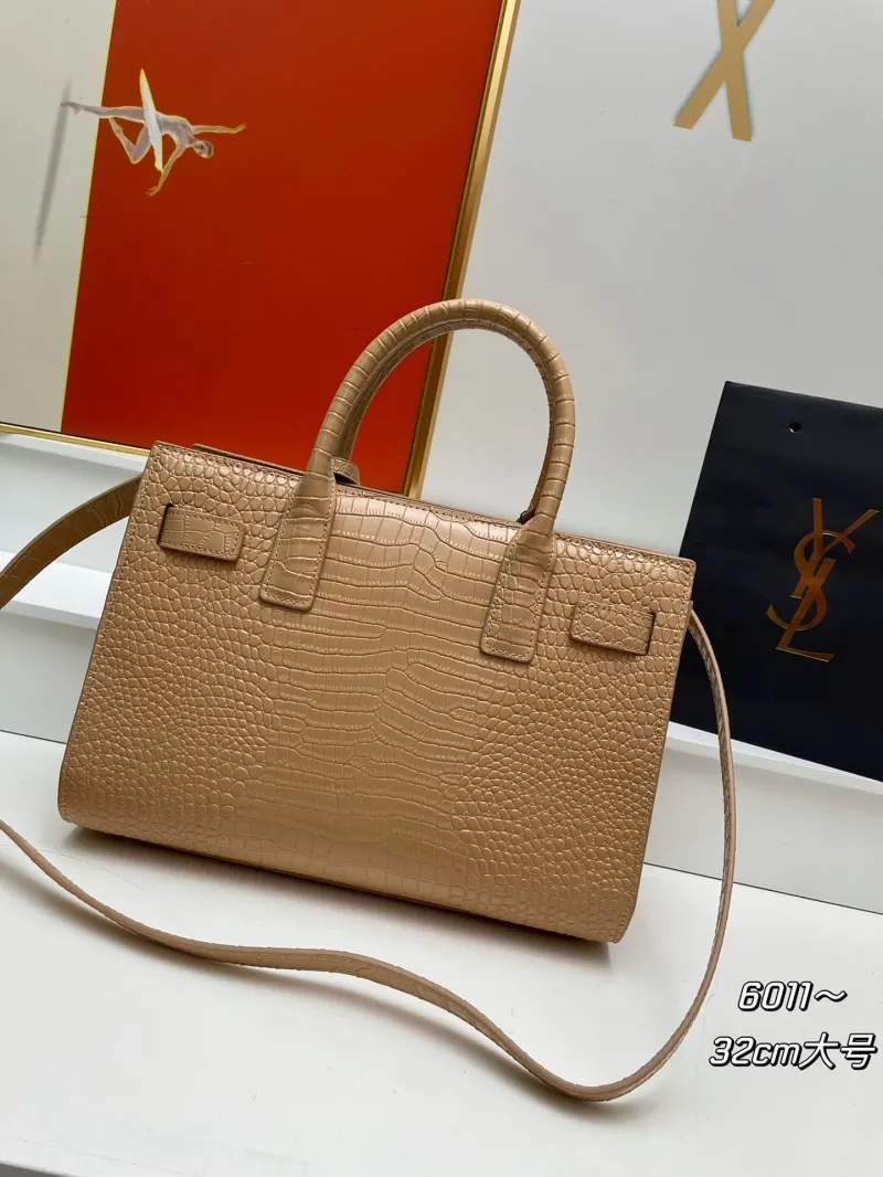 Alternative view of YSL 6011 Beige Croc Embossed Top Handle Bag 32cm Large