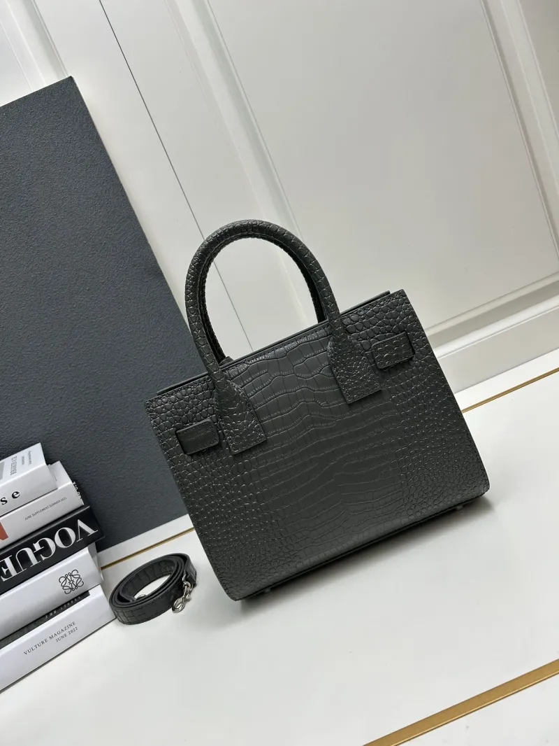 YSL Gray Crocodile Embossed Top Handle Bag 515 - Image 3