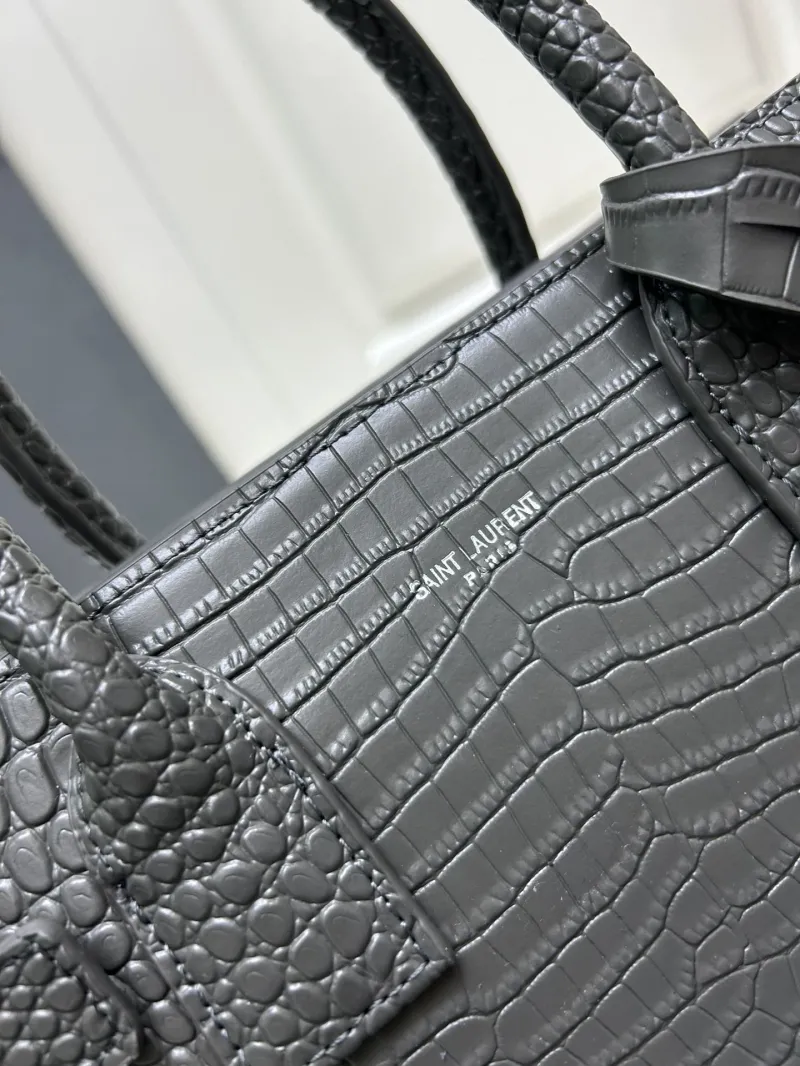 YSL Gray Crocodile Embossed Top Handle Bag 515 - Image 4