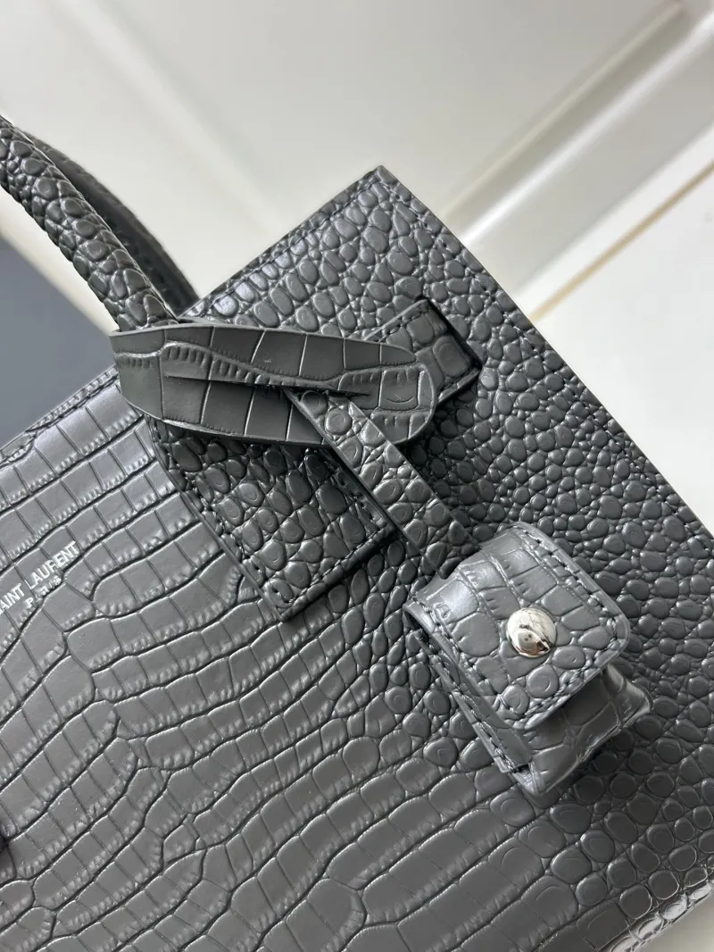 YSL Gray Crocodile Embossed Top Handle Bag 515 - Image 5
