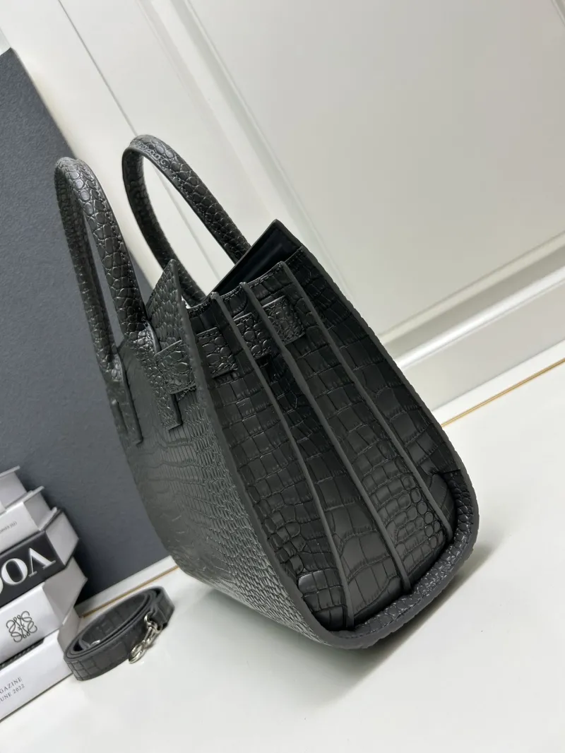 YSL Gray Crocodile Embossed Top Handle Bag 515 - Image 6