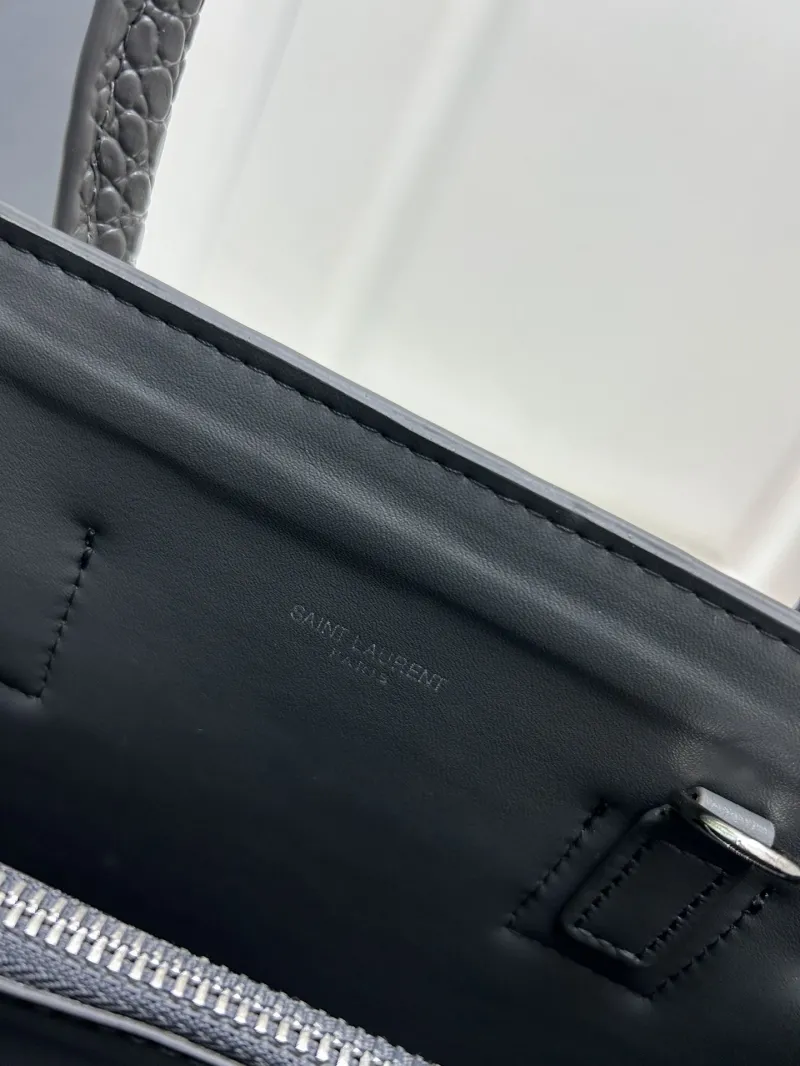 YSL Gray Crocodile Embossed Top Handle Bag 515 - Image 9