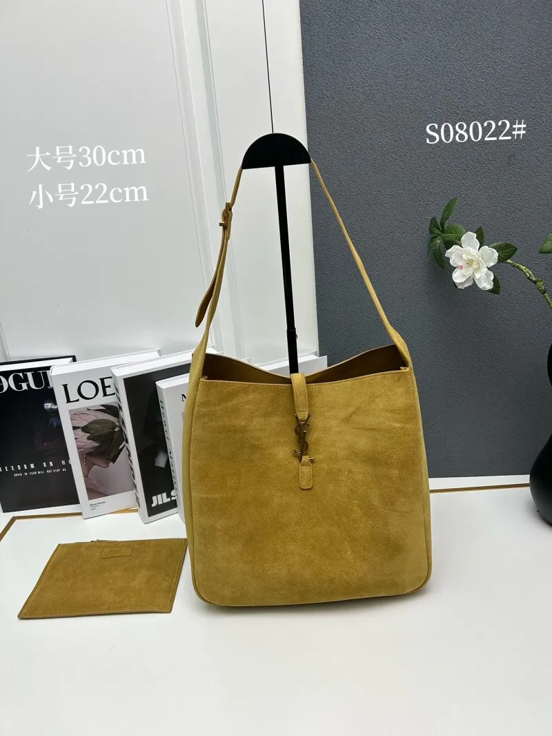 YSL Suede Hobo Bag S08022 Mustard Yellow 30cm 22cm
