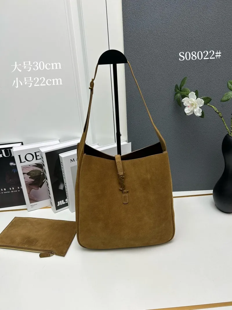 YSL Suede Brown Hobo Shoulder Bag S08022