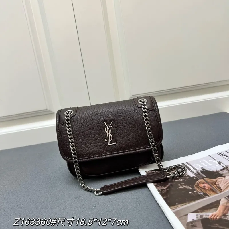 YSL Brown Leather Chain Shoulder Bag Z163360