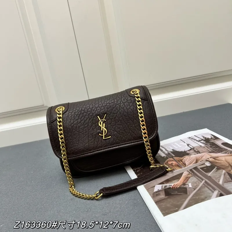 YSL Dark Brown Chain Shoulder Bag Z163360