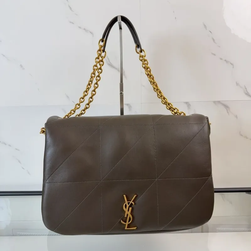 YSL Dark Brown Quilted Leather Chain Shoulder Bag 558