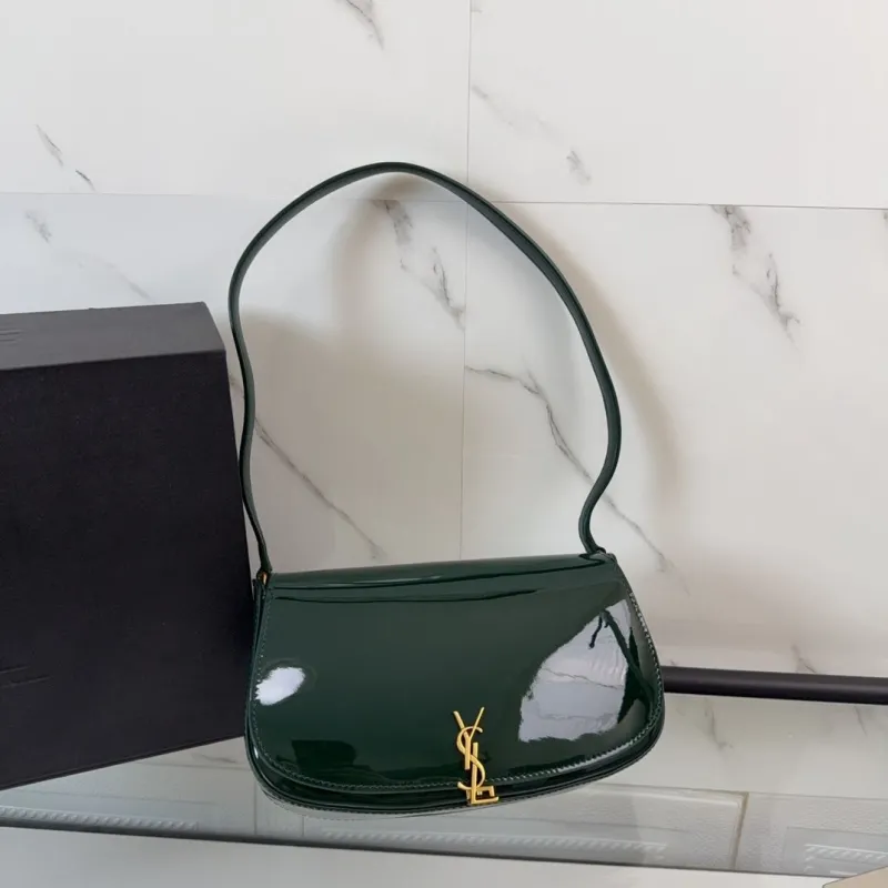 YSL Dark Green Patent Leather Shoulder Bag 571