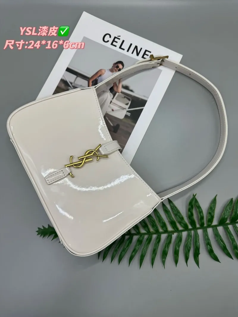 YSL White Patent Leather Shoulder Bag 577