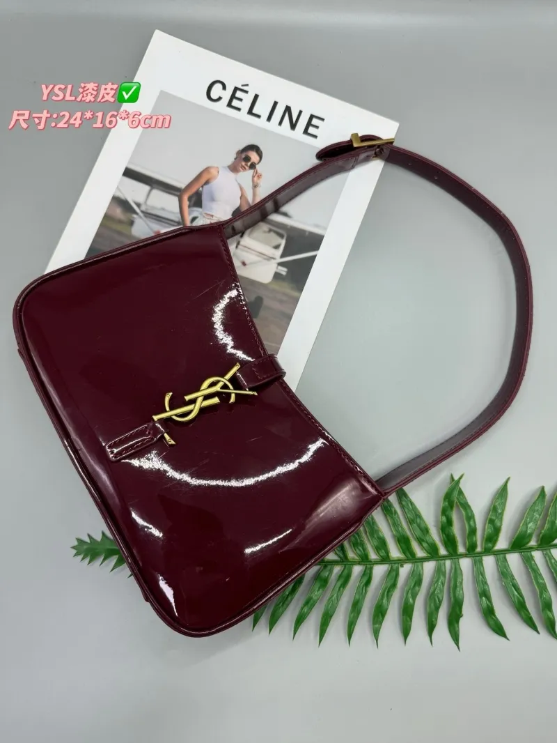 YSL Burgundy Patent Leather Top Handle Bag 578