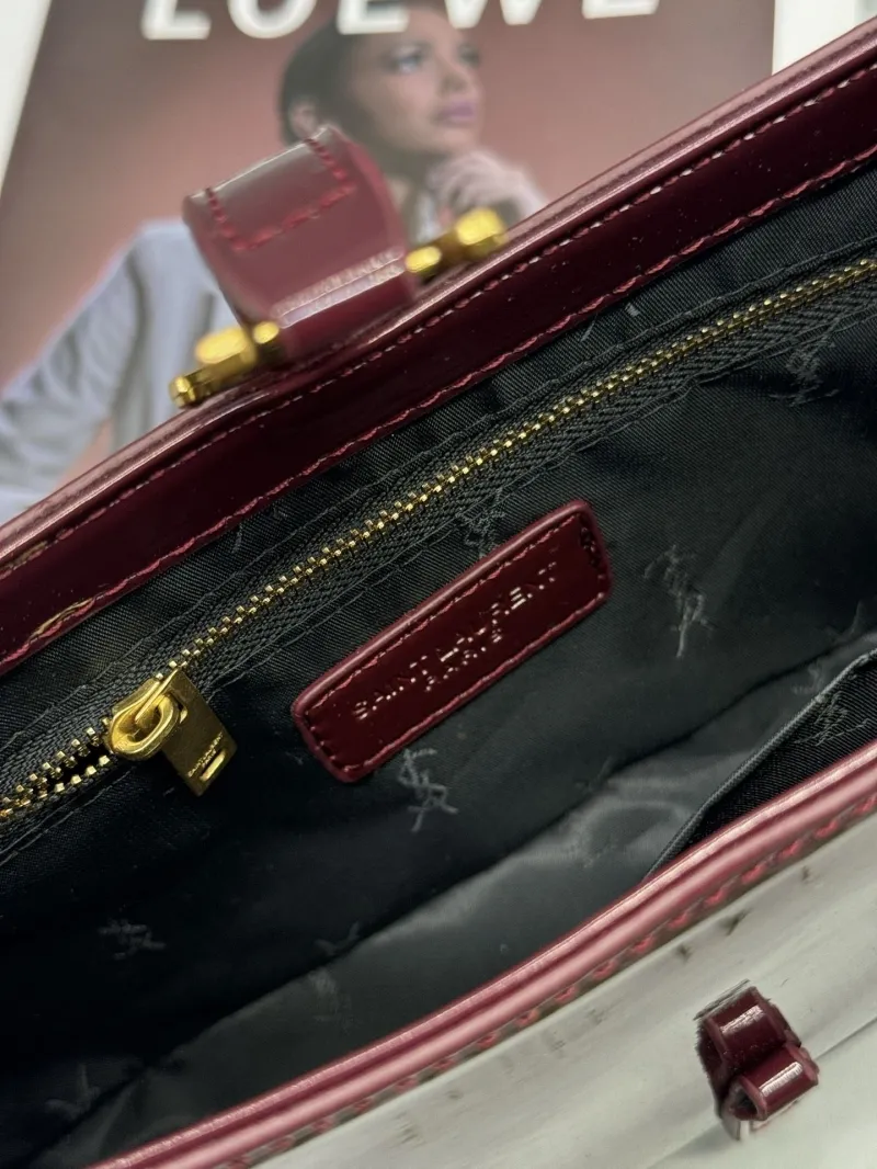 YSL Burgundy Patent Leather Top Handle Bag 578 - Image 5