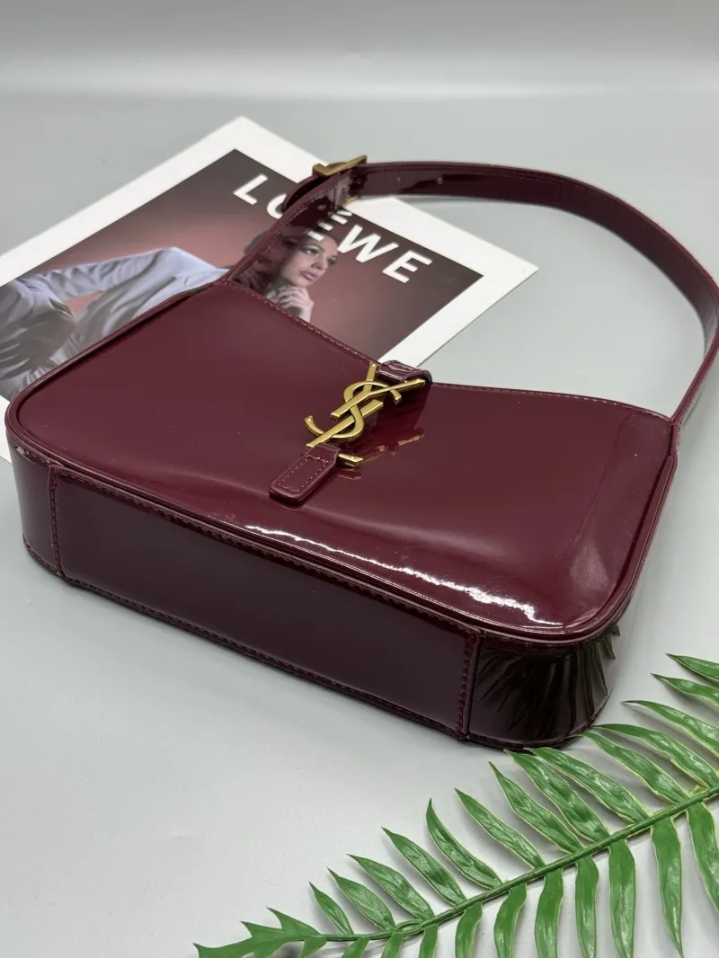 YSL Burgundy Patent Leather Top Handle Bag 578 - Image 8