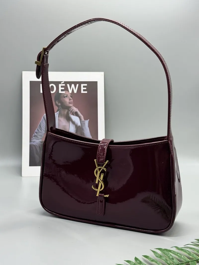 YSL Burgundy Patent Leather Top Handle Bag 578 - Image 9