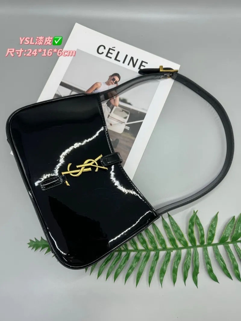 YSL Black Patent Leather Top Handle Bag 579