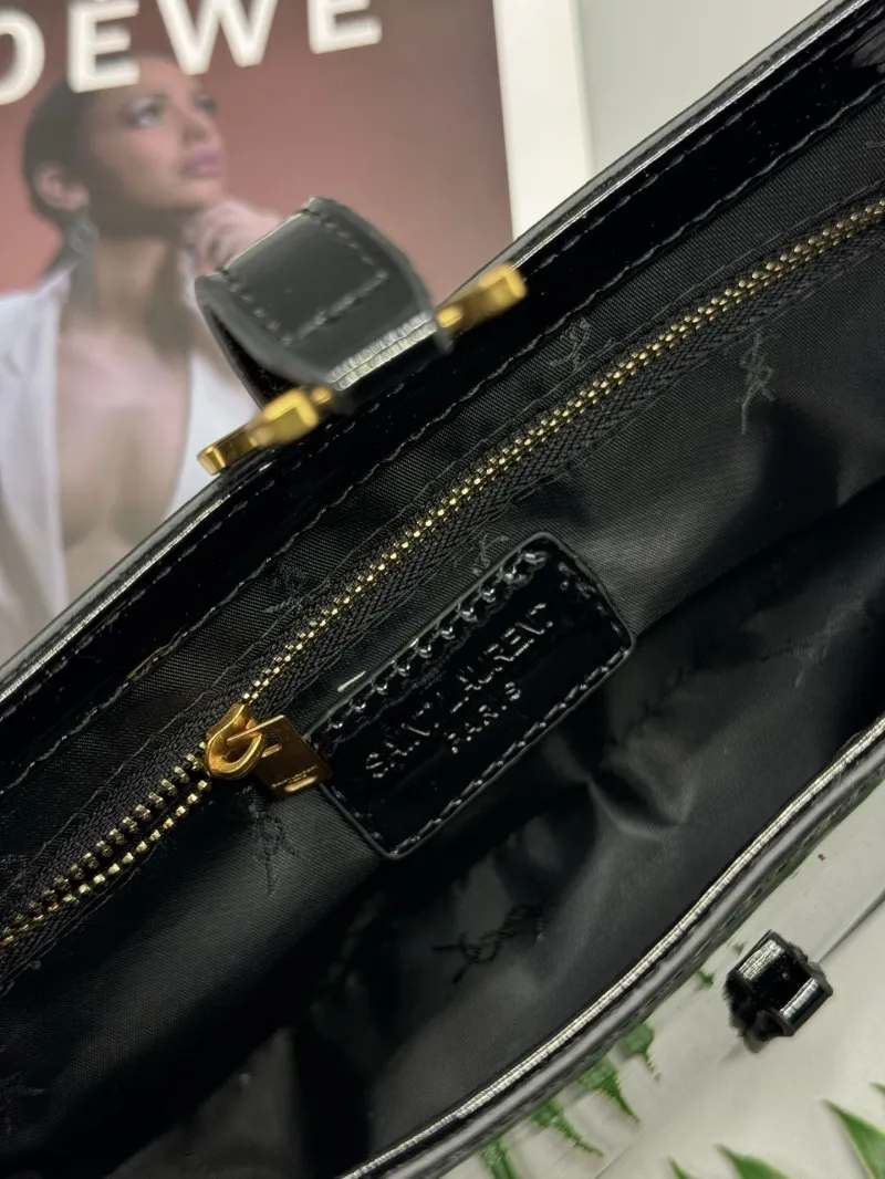 YSL Black Patent Leather Top Handle Bag 579 - Image 5