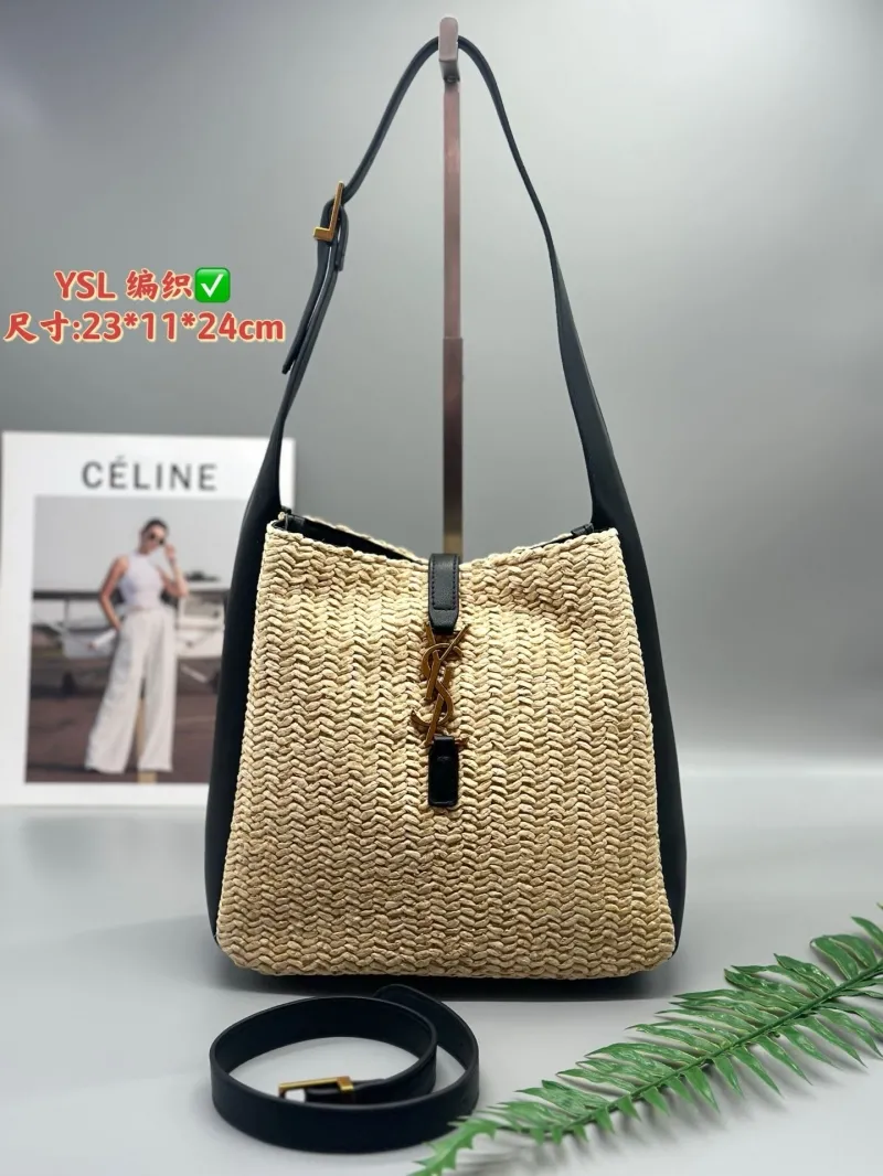 YSL Woven Raffia Hobo Shoulder Bag 587