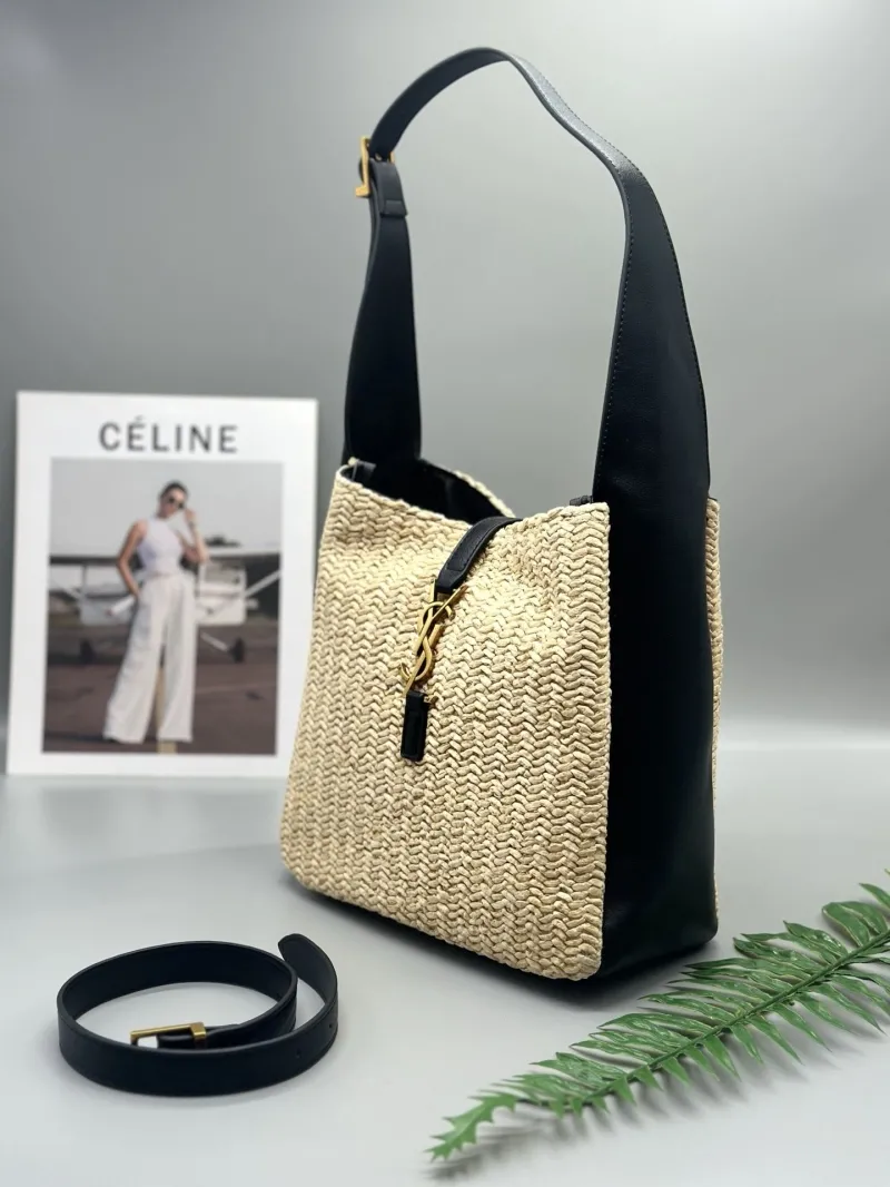 Alternative view of YSL Woven Raffia Hobo Shoulder Bag 587