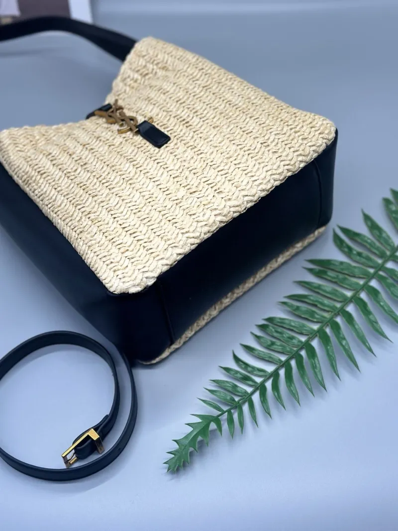 YSL Woven Raffia Hobo Shoulder Bag 587 - Image 3