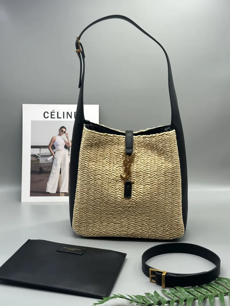 YSL Woven Raffia Hobo Shoulder Bag 587 - Image 9