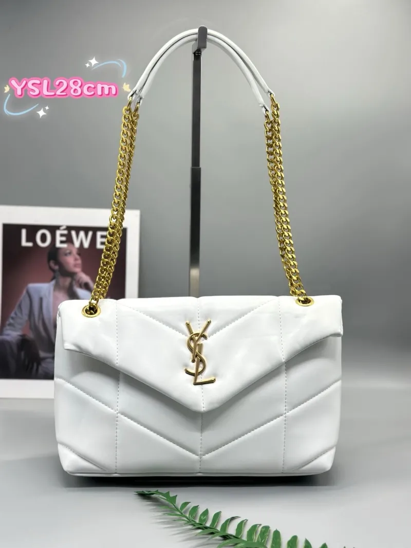 YSL White 28cm Quilted Top Handle Bag