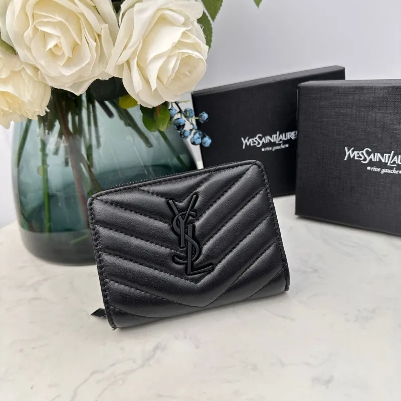 YSL Black Quilted Zip Wallet 594