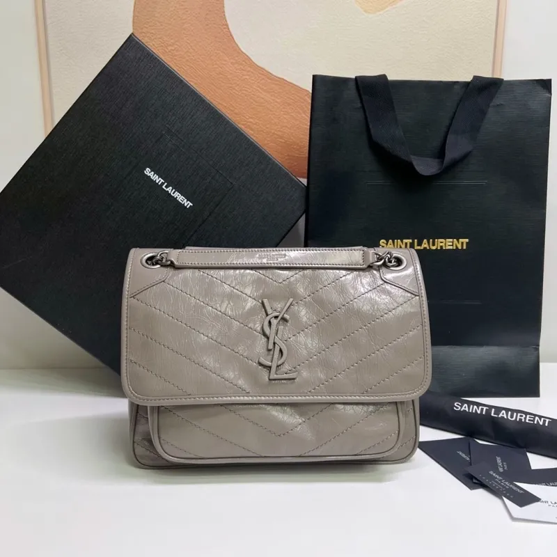 YSL Gray Leather Top Handle Bag 604