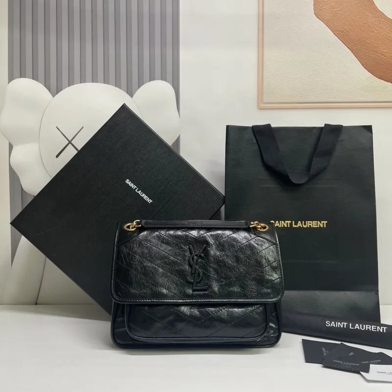 YSL Black Leather Top Handle Handbag 605