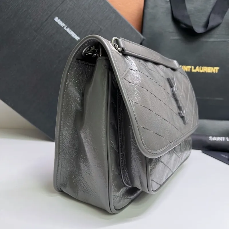 Saint Laurent Gray Leather Top Handle Bag 606 - Image 3