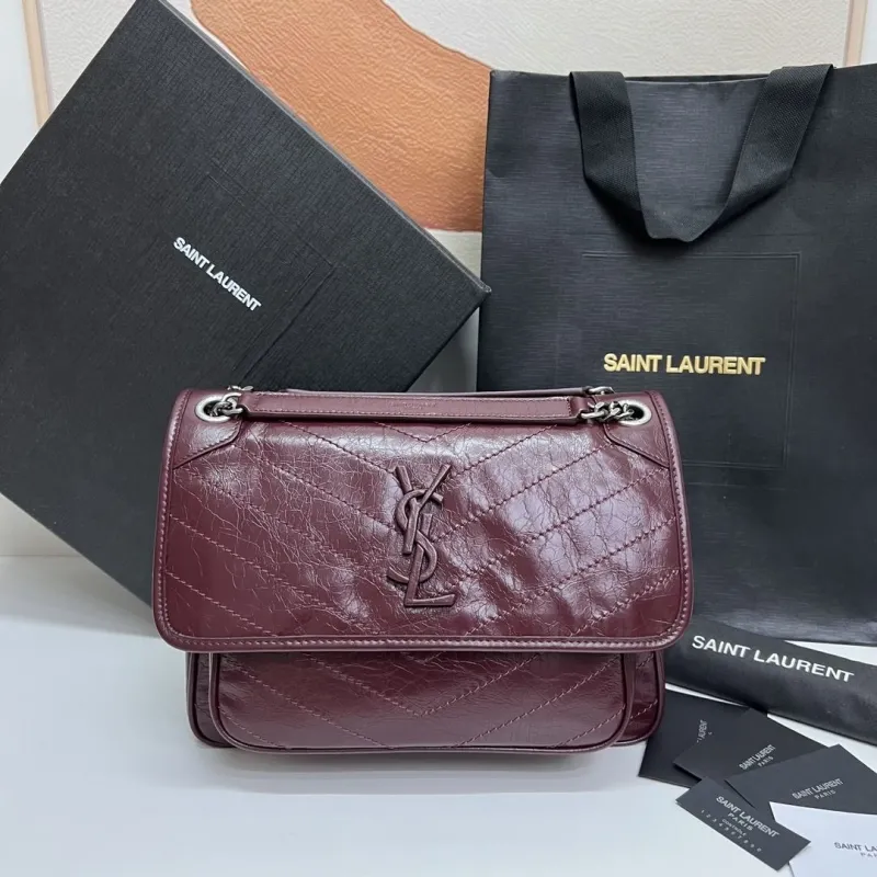 Saint Laurent Burgundy Top Handle Bag 607
