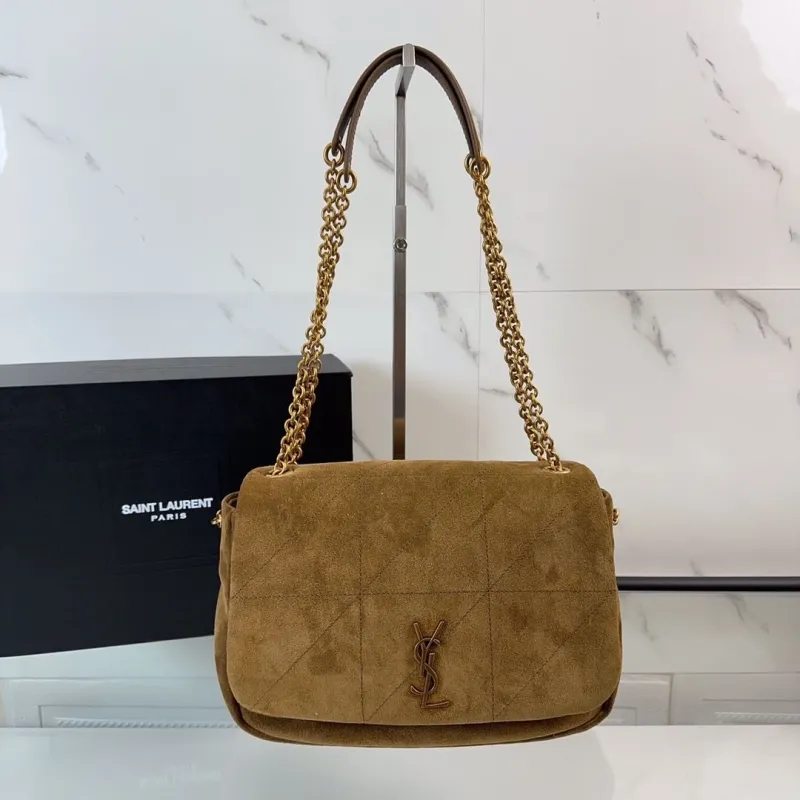 YSL Brown Suede Top Handle Shoulder Bag 611