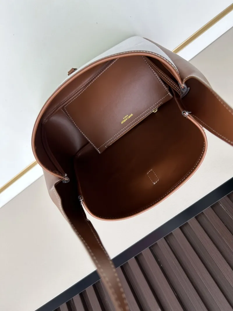 YSL White Brown Hobo Shoulder Bag 614 - Image 8