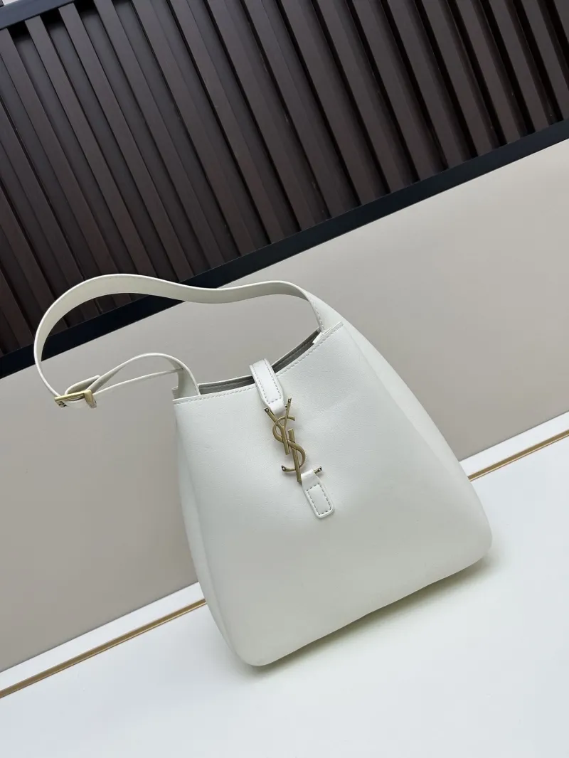 YSL White Leather Hobo Shoulder Bag 624
