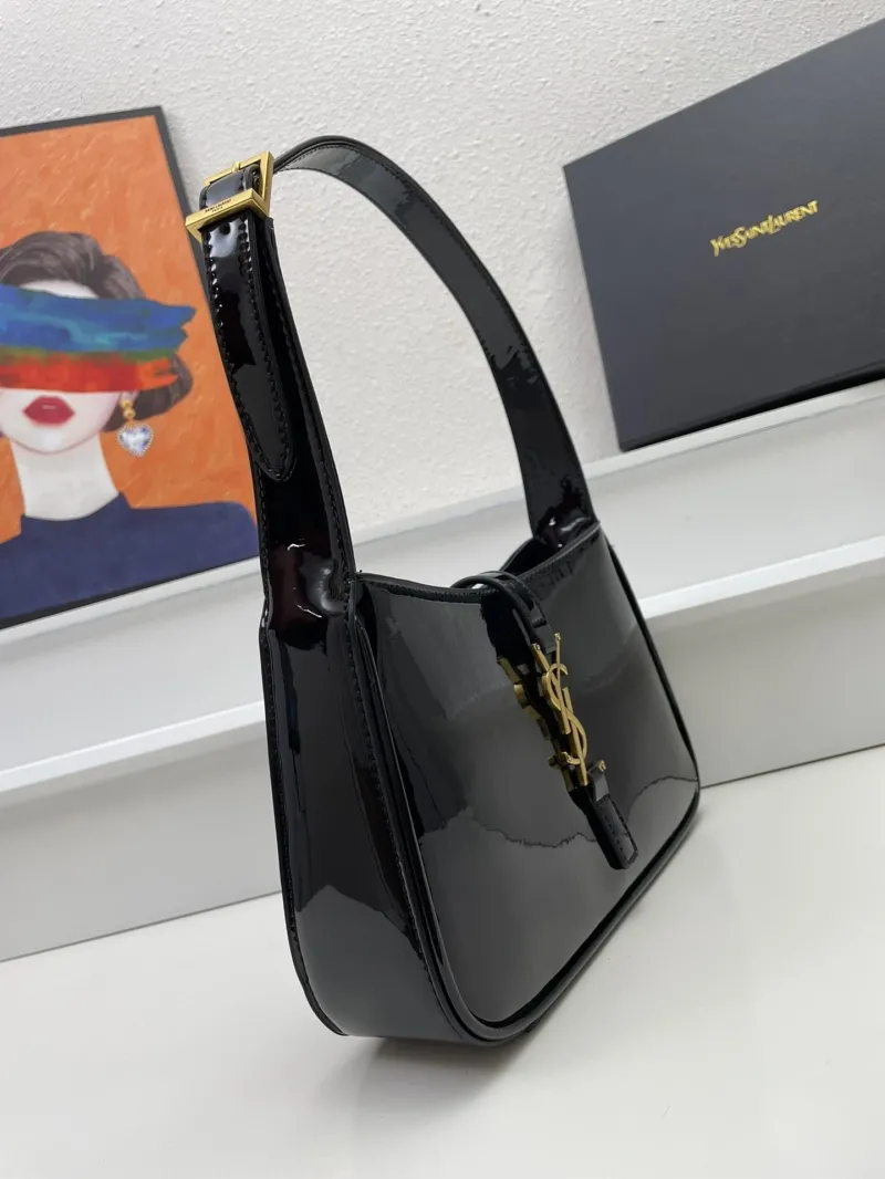 YSL Black Patent Leather Hobo Bag KK657228 Size 25cm - Image 5