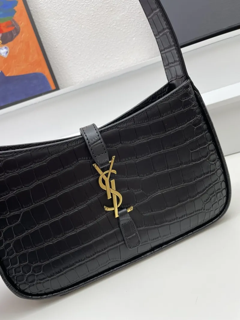 YSL Black Croc Embossed Shoulder Bag Size 25cm KK657228 - Image 4