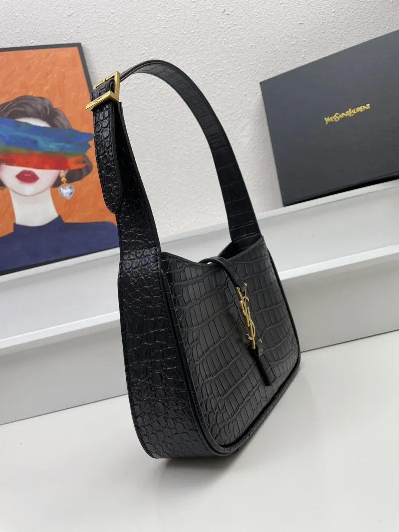 YSL Black Croc Embossed Shoulder Bag Size 25cm KK657228 - Image 5