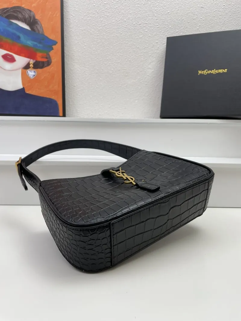 YSL Black Croc Embossed Shoulder Bag Size 25cm KK657228 - Image 7