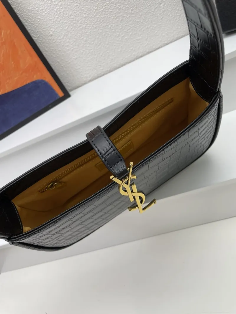 YSL Black Croc Embossed Shoulder Bag Size 25cm KK657228 - Image 8
