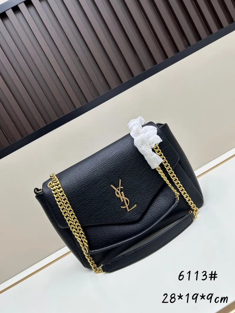 YSL Black Leather Chain Shoulder Bag 6113