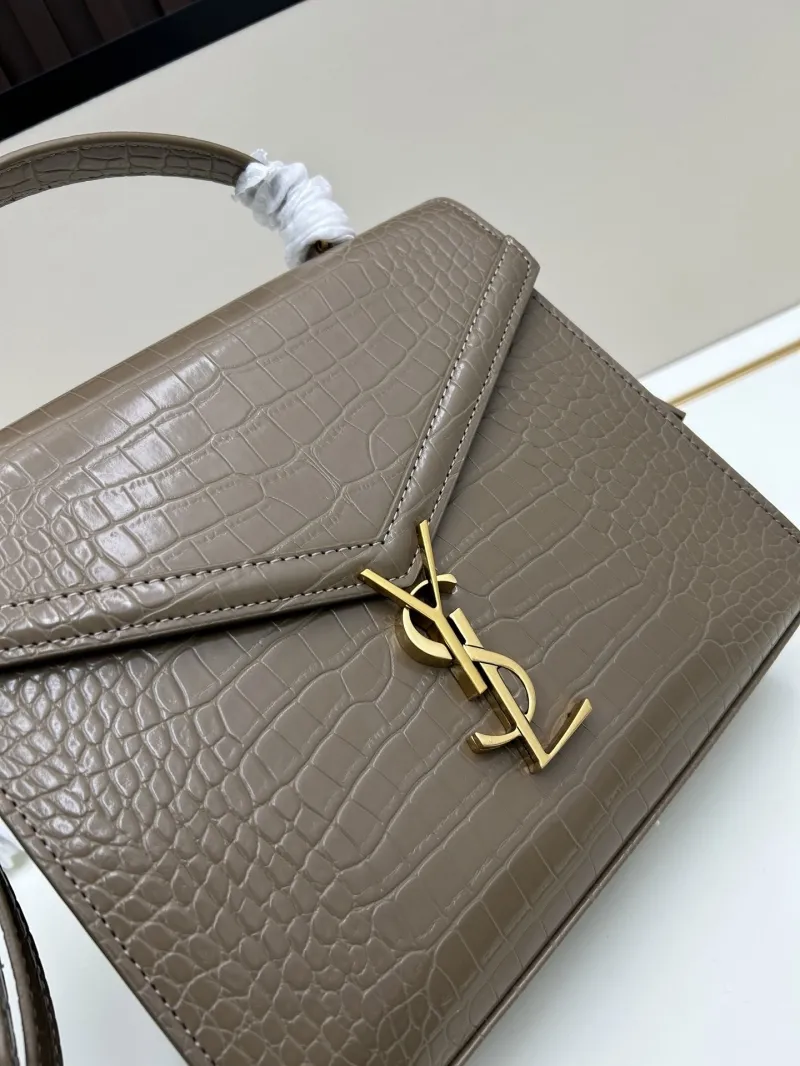 YSL Crocodile Embossed Top Handle Bag 6105 Taupe - Image 4