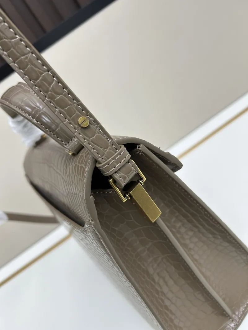 YSL Crocodile Embossed Top Handle Bag 6105 Taupe - Image 6