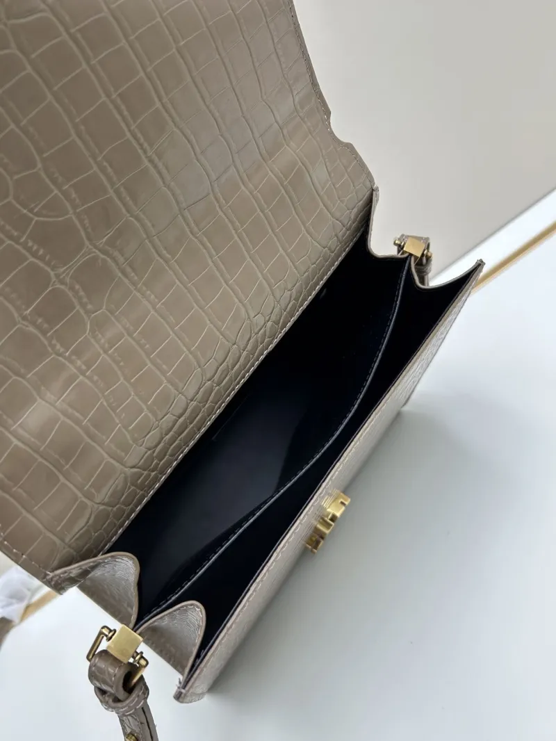 YSL Crocodile Embossed Top Handle Bag 6105 Taupe - Image 7