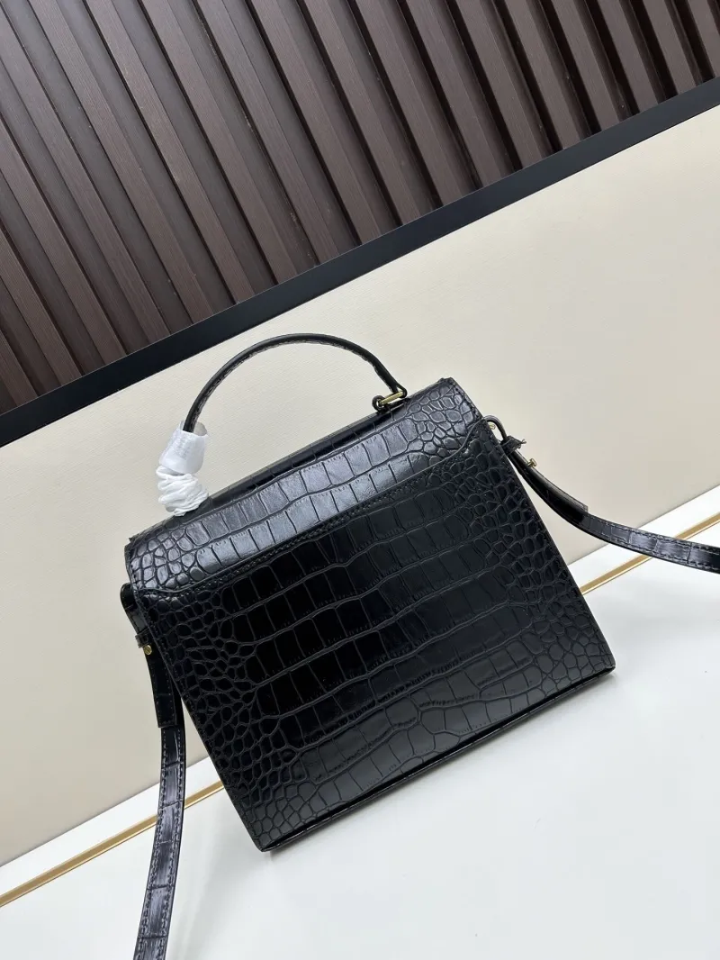 YSL Black Croc Embossed Top Handle Bag 6105 - Image 3