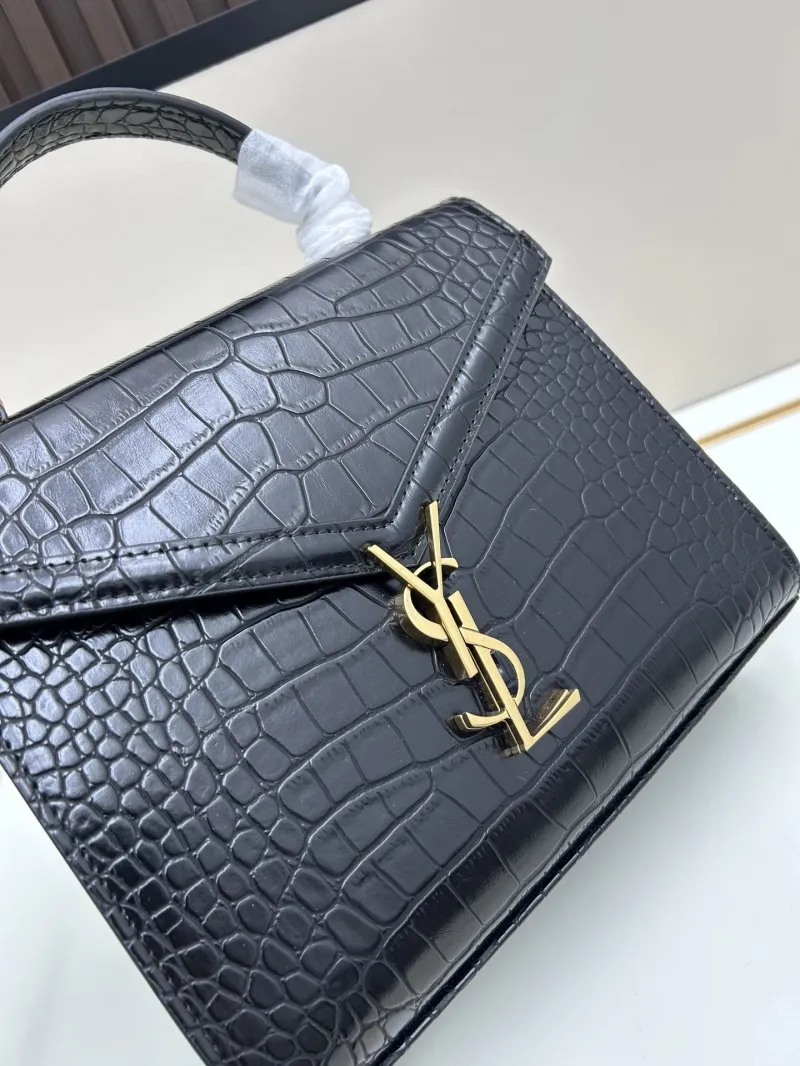 YSL Black Croc Embossed Top Handle Bag 6105 - Image 4