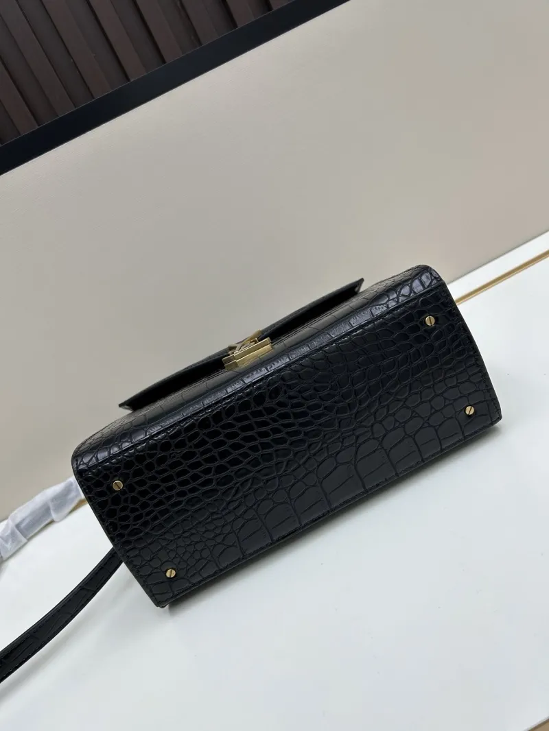 YSL Black Croc Embossed Top Handle Bag 6105 - Image 5