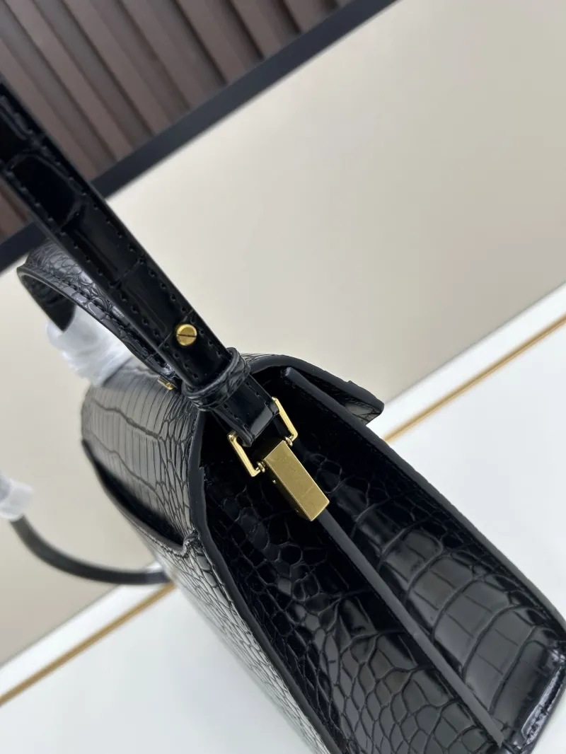 YSL Black Croc Embossed Top Handle Bag 6105 - Image 6